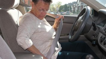 Helen Kessler, 76, of Columbus, Ohio fastens her seatbelt before driving. Researchers at The Ohio State University Wexner Medical Center are teaming up with industry partners to study outdated seatbelt designs in an effort to better protect the 36 million American drivers over age 65.