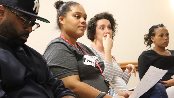 Monyia Wilson attends a Moms2B session, a program that offers education, services and support to prenatal and postnatal women in neighborhoods with high rates of infant mortality.