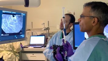 Dr. Somashekar Krishna performs an endomicroscopy at The Ohio State University Wexner Medical Center. This new diagnostic method provides doctors with a “virtual biopsy” that allows them to accurately diagnose dangerous pancreatic cysts before they develop into cancer.